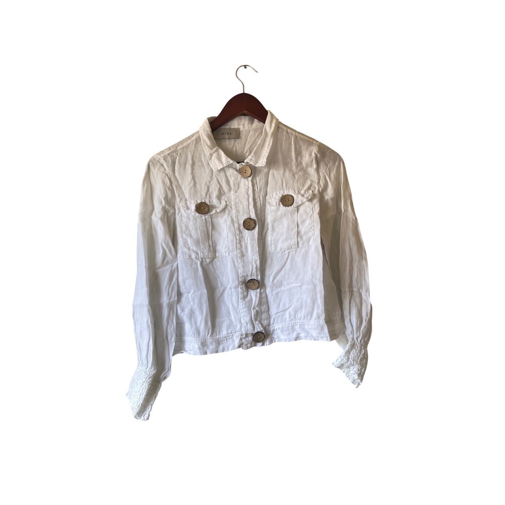Petra White 100% Linen Button Down Jacket‎ Made in Italy Women Small